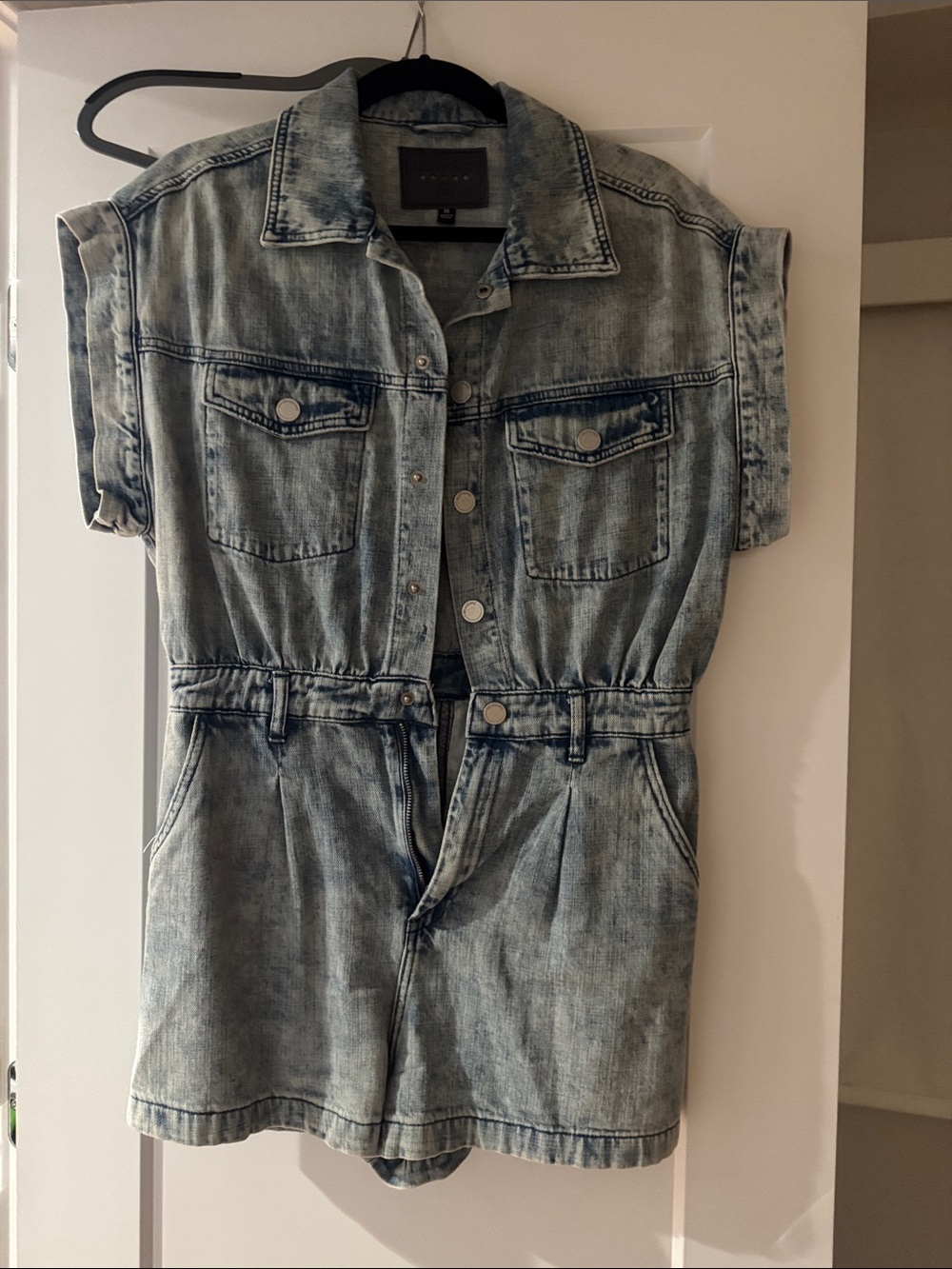 Blank NYC Light Blue Denim Jacket with Black Patch